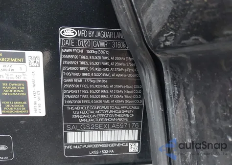 2020 Land Rover Range Rover P525 Hse from USA, damaged, VIN SALGS2SEXLA597176